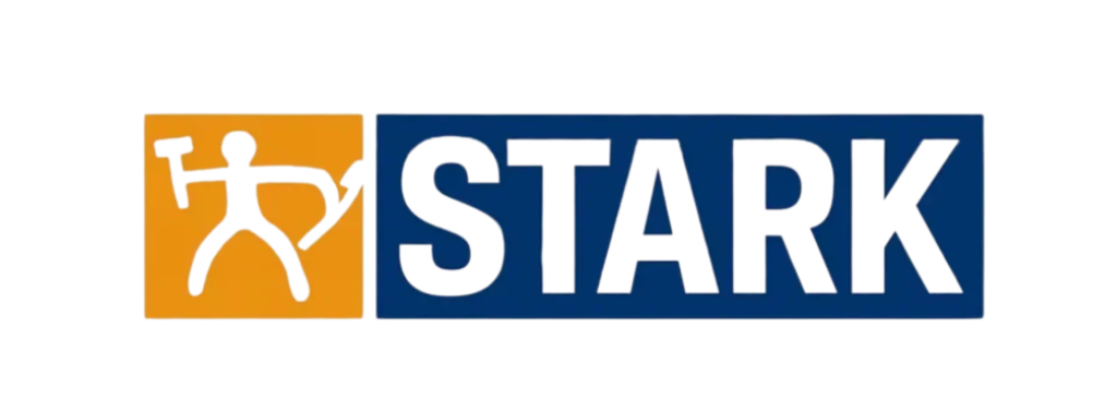 Stark logo med blå og orange farver, symboliserer styrke og pålidelighed.